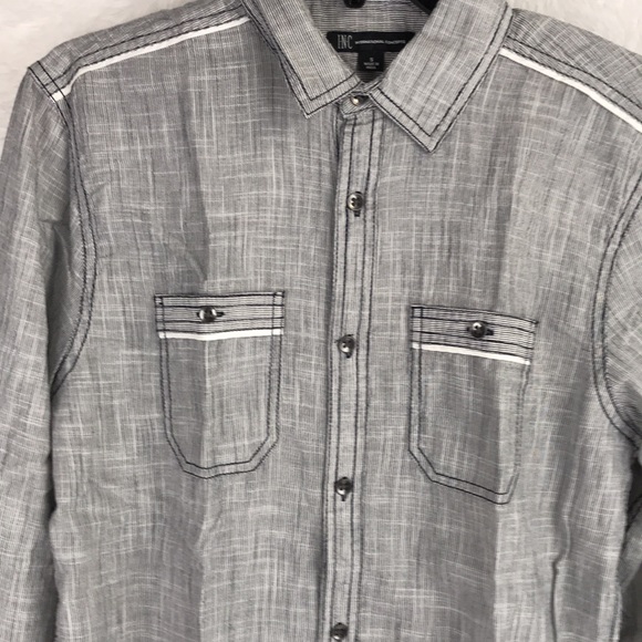 INC Men's Long-Sleeve 2-Pocket Topstitch Button-Down Shirt, Navy Blue, Small S - Picture 6 of 13